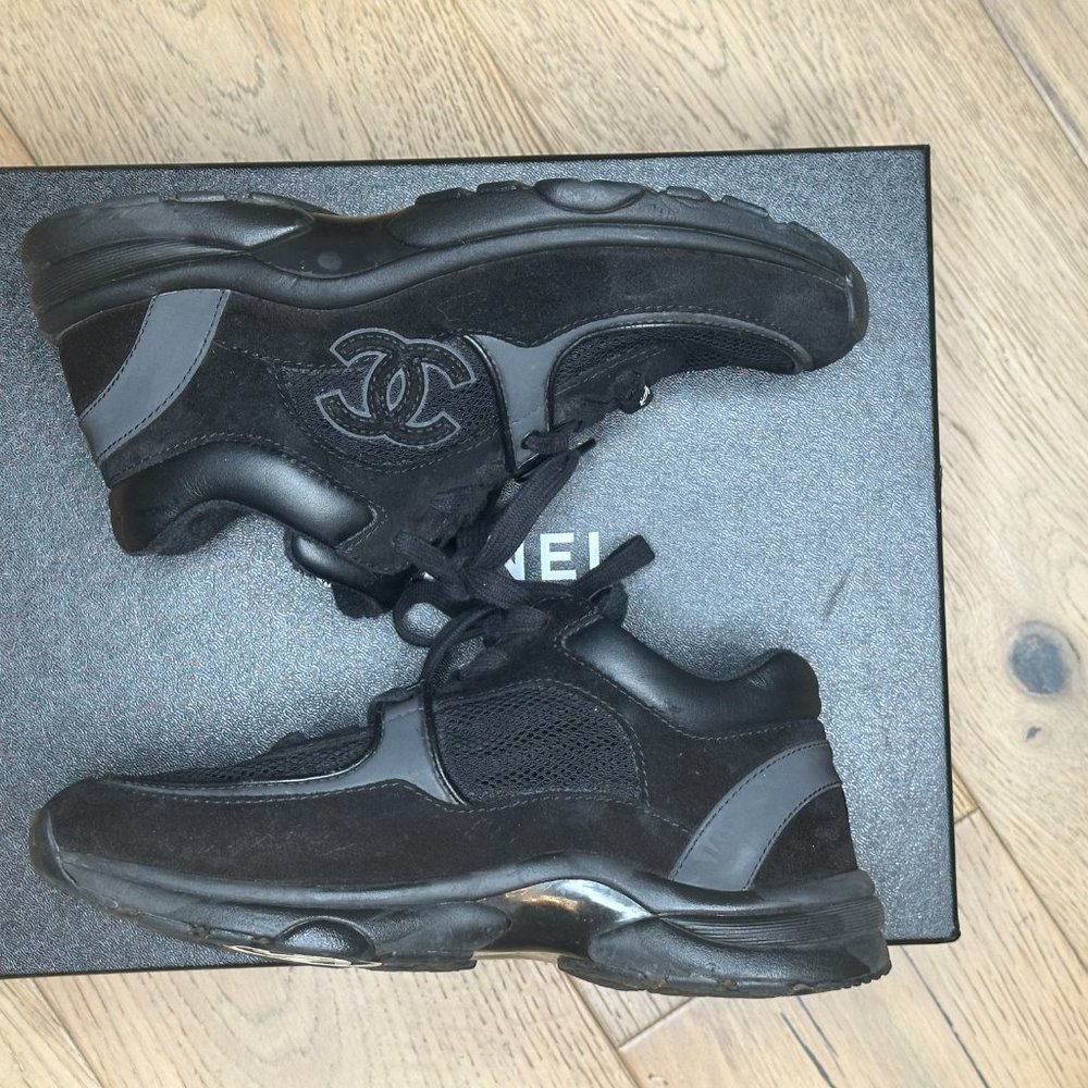 Chanel 15P Black Suede and Leather Sneakers - Picture 4 of 12